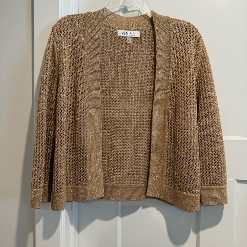 Kasper Women's Gold Sparkly Brown Textured Cardigan